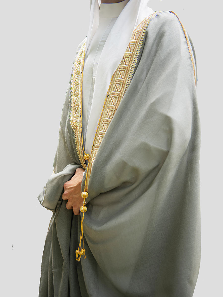 Gray hand embroidered mens bisht